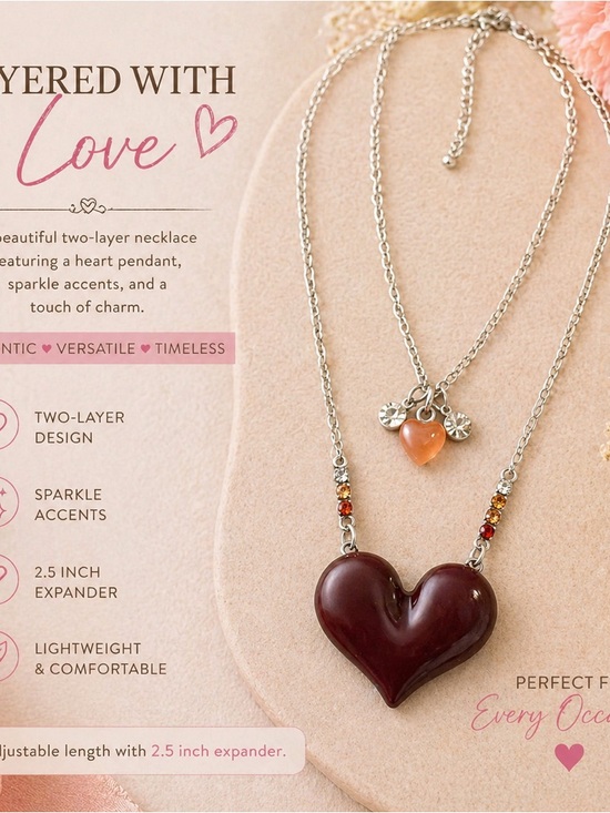 paparazzi Jewelry - paparazzi Two-Layer Heart Necklace in Burgundy and Peach